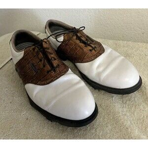 Dryjoy Men's Golf Shoes 9 1/2W 53712 E.C.L Leather System White And Brown